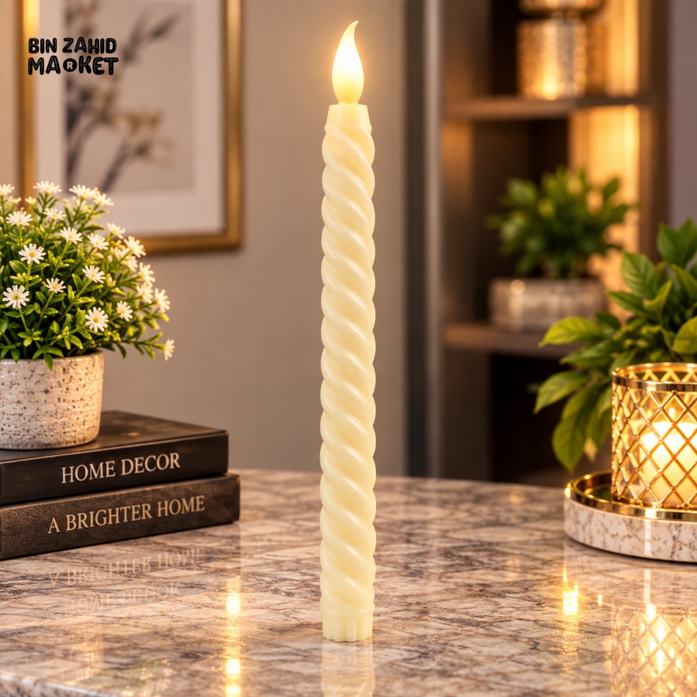 IVORY TWISTED FLAMELESS LED TAPER CANDLE