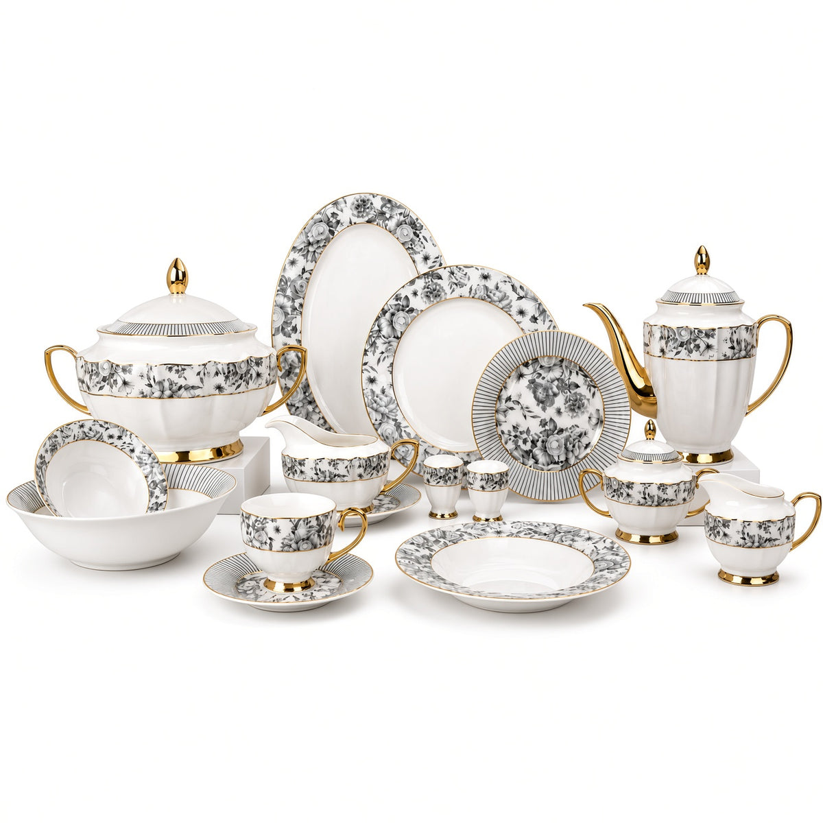 Johnson Bros Inspired Black Florral Patterns Bone China Dinner Set