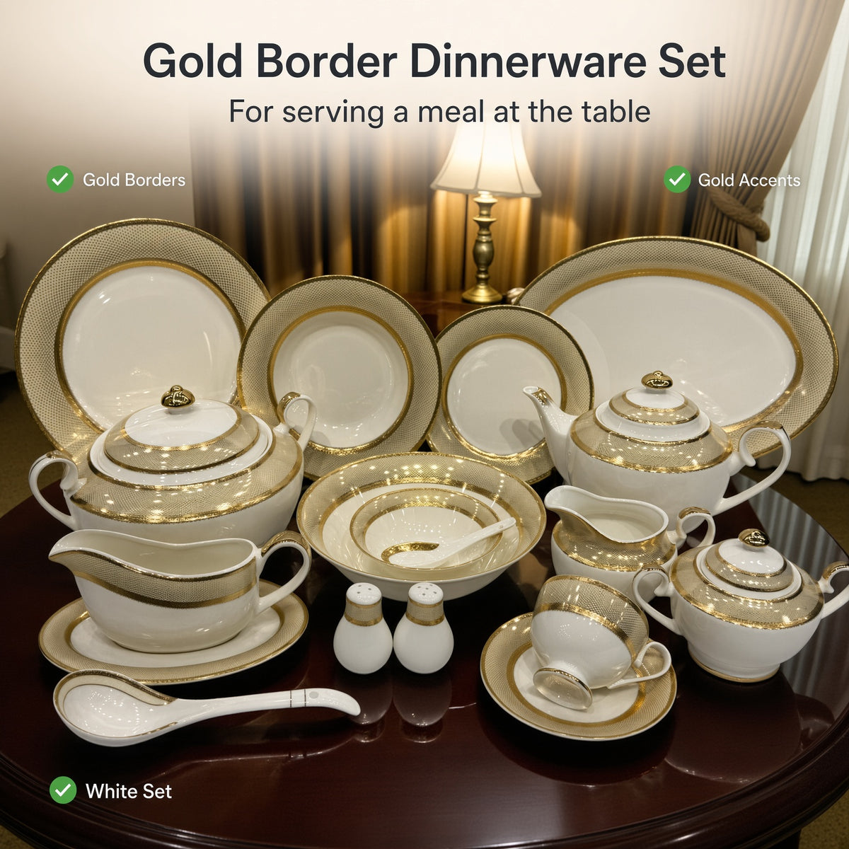 Yamasen Japan Inspired Gold Border Gold Plated Porcelain Dinner Set