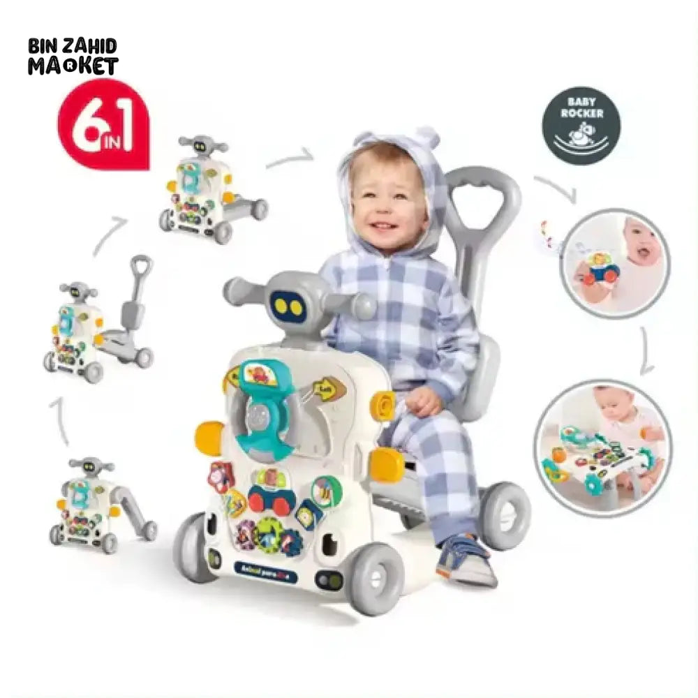 JOYOUS 6-IN-1 MULTIFUNCTIONAL WALKER BEST FOR EARLY EDUCATION & TODDLER DEVELOPMENT ACTIVITY CENTER WITH PLAY LEARN & WALK FUNCTIONS - GREY
