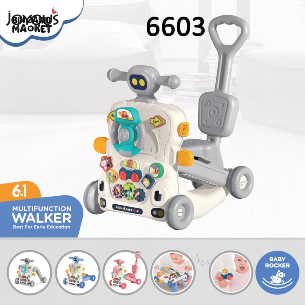 JOYOUS 6-IN-1 MULTIFUNCTIONAL WALKER BEST FOR EARLY EDUCATION & TODDLER DEVELOPMENT ACTIVITY CENTER WITH PLAY LEARN & WALK FUNCTIONS - GREY
