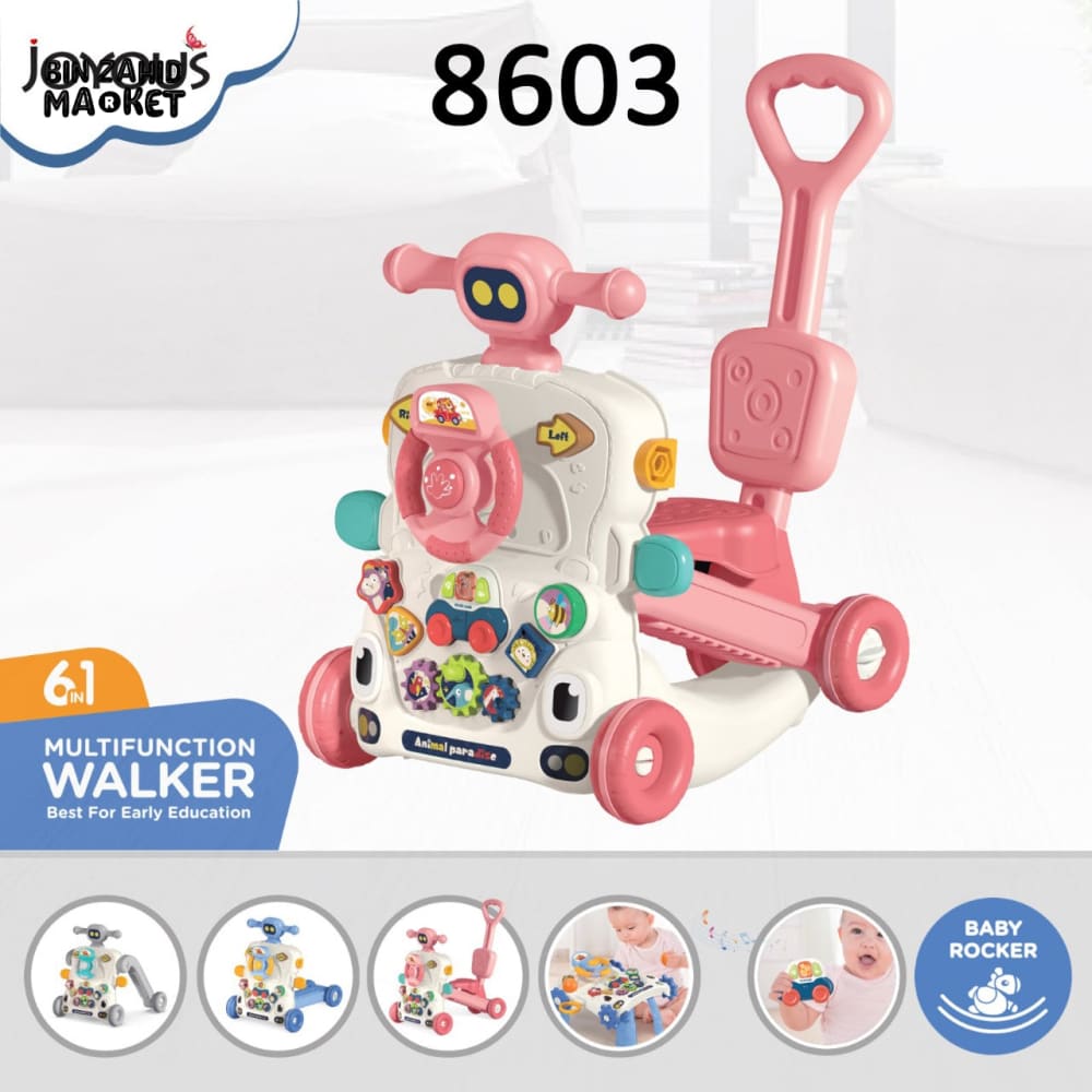 JOYOUS 6-IN-1 MULTIFUNCTIONAL WALKER BEST FOR EARLY EDUCATION & TODDLER DEVELOPMENT ACTIVITY CENTER WITH PLAY LEARN & WALK FUNCTIONS - PINK