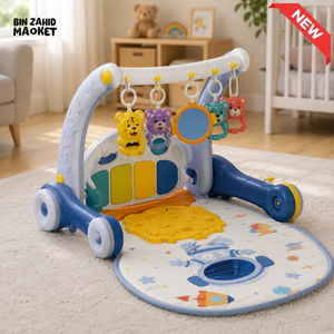 JOYOUS BABY WALKER PLAY GYM WITH PIANO MAT - BLUE
