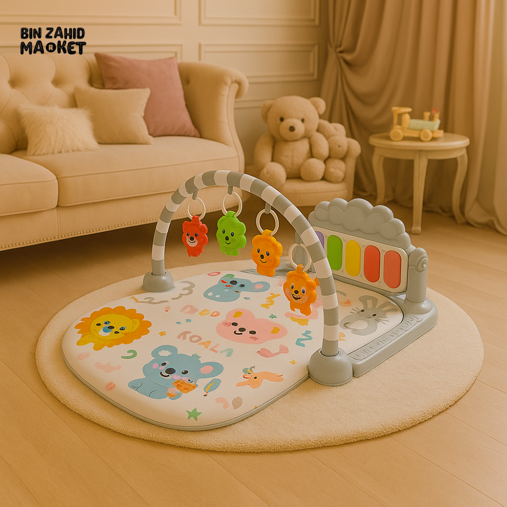 JOYOUS MULTI-FUNCTION PEDAL PIANO PLAY GYM FOR BABIES PLAYMAT WITH TOYS - GRAY