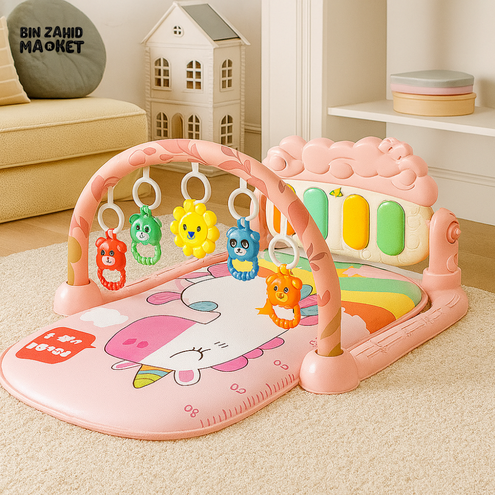 JOYOUS MULTI-FUNCTION PEDAL PIANO PLAY GYM FOR BABIES PLAYMAT WITH TOYS - PINK