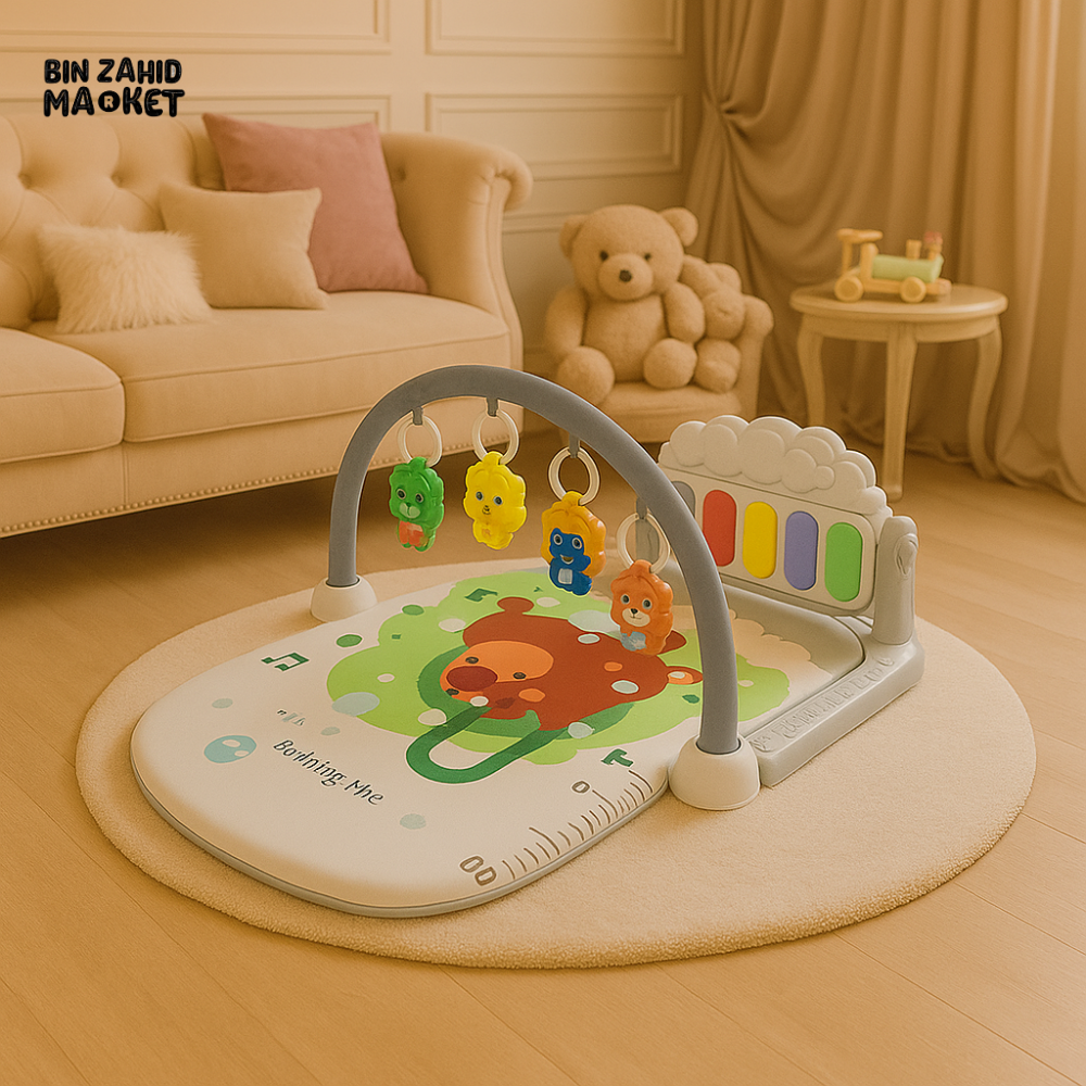 JOYOUS MULTI-FUNCTION PEDAL PIANO PLAY GYM FOR BABIES PLAYMAT WITH TOYS - WHITE