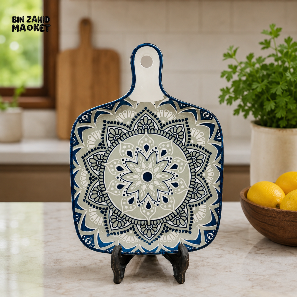 CERAMIC DECORATIVE SERVING BOARD - MANDALA PATTERN DESIGN