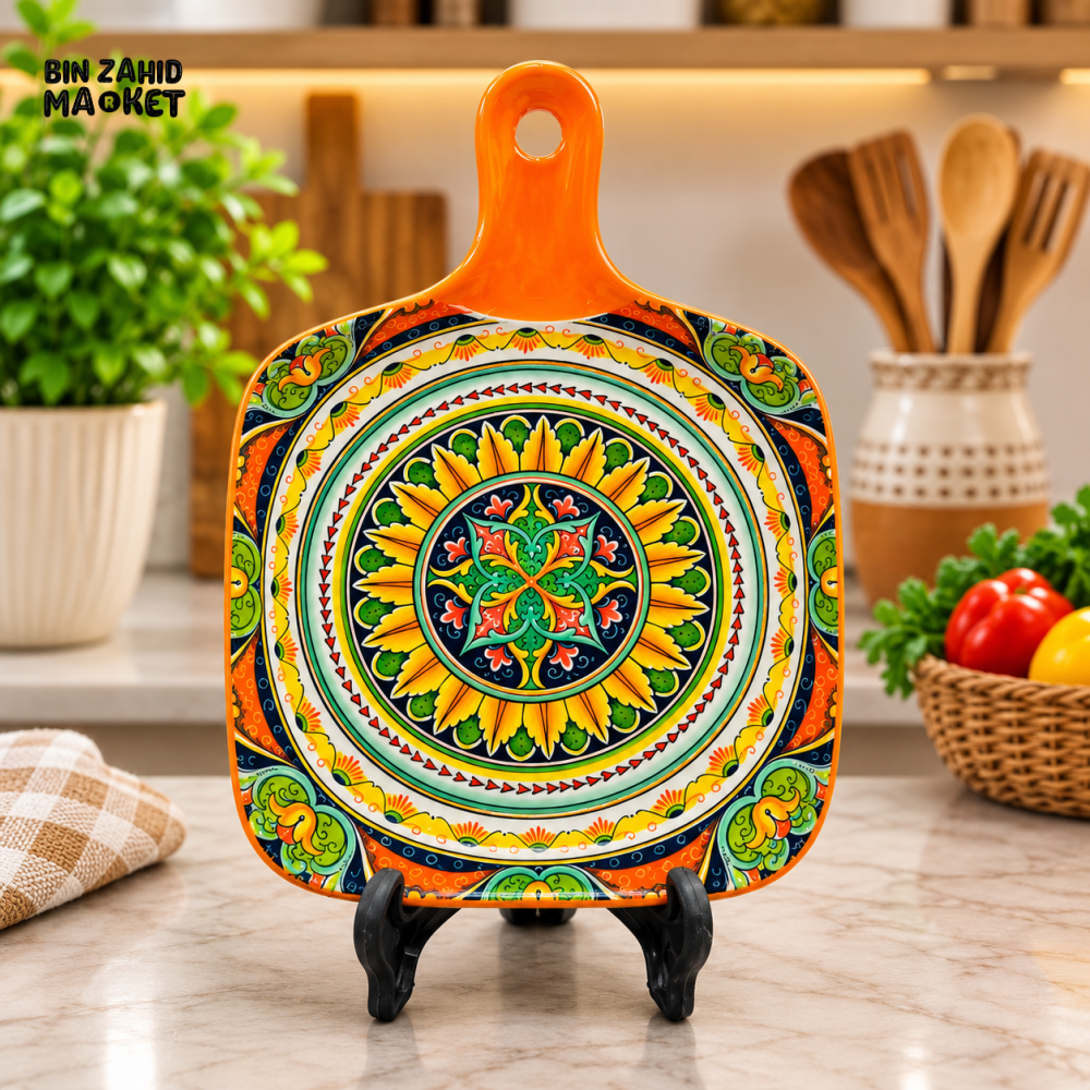 DECORATIVE CERAMIC SERVING BOARD - FLORAL DESIGN