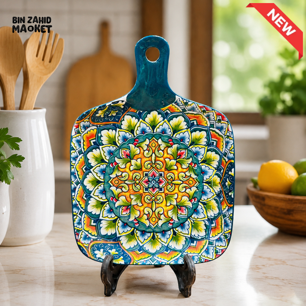 DECORATIVE CERAMIC SERVING BOARD - MANDALA BLOOM DESIGN