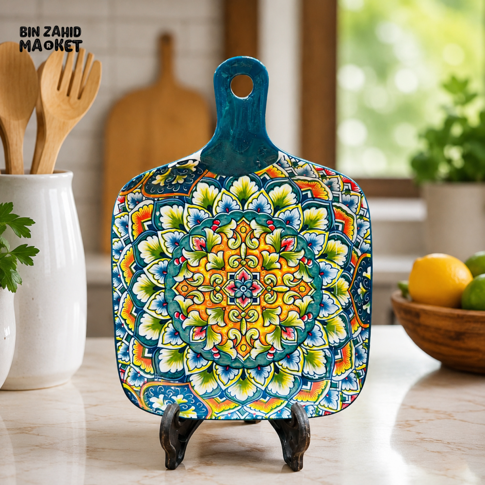 DECORATIVE CERAMIC SERVING BOARD - MANDALA BLOOM DESIGN