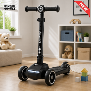 KIDS 3-WHEEL LED FOLDABLE SCOOTER WITH ADJUSTABLE HANDLE - BLACK