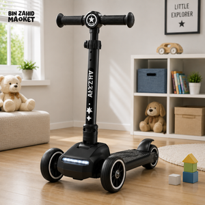 KIDS 3-WHEEL LED FOLDABLE SCOOTER WITH ADJUSTABLE HANDLE - BLACK
