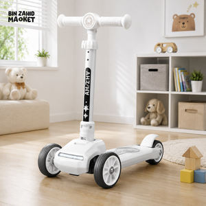 KIDS 3-WHEEL LED FOLDABLE SCOOTER WITH ADJUSTABLE HANDLE - WHITE