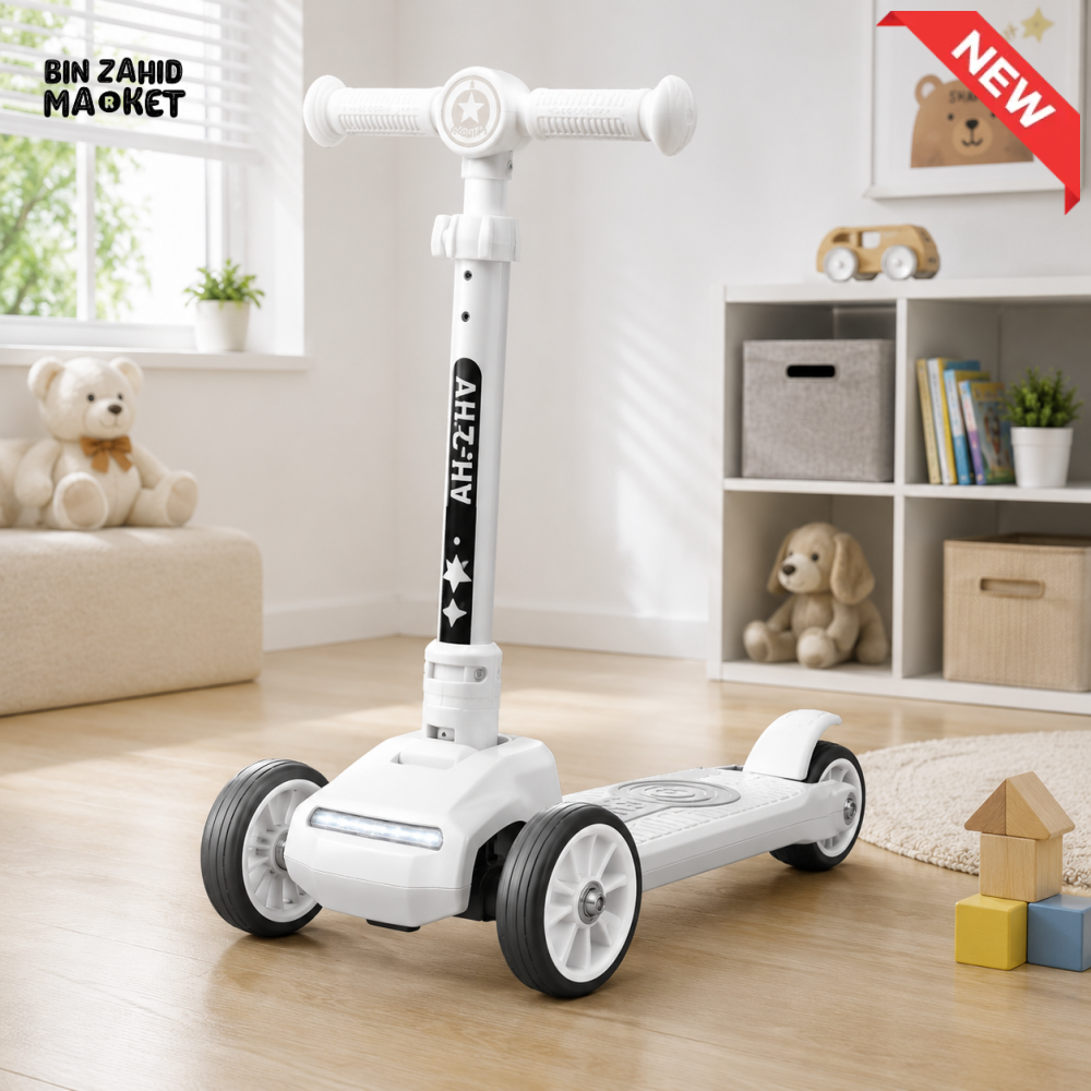 KIDS 3-WHEEL LED FOLDABLE SCOOTER WITH ADJUSTABLE HANDLE - WHITE