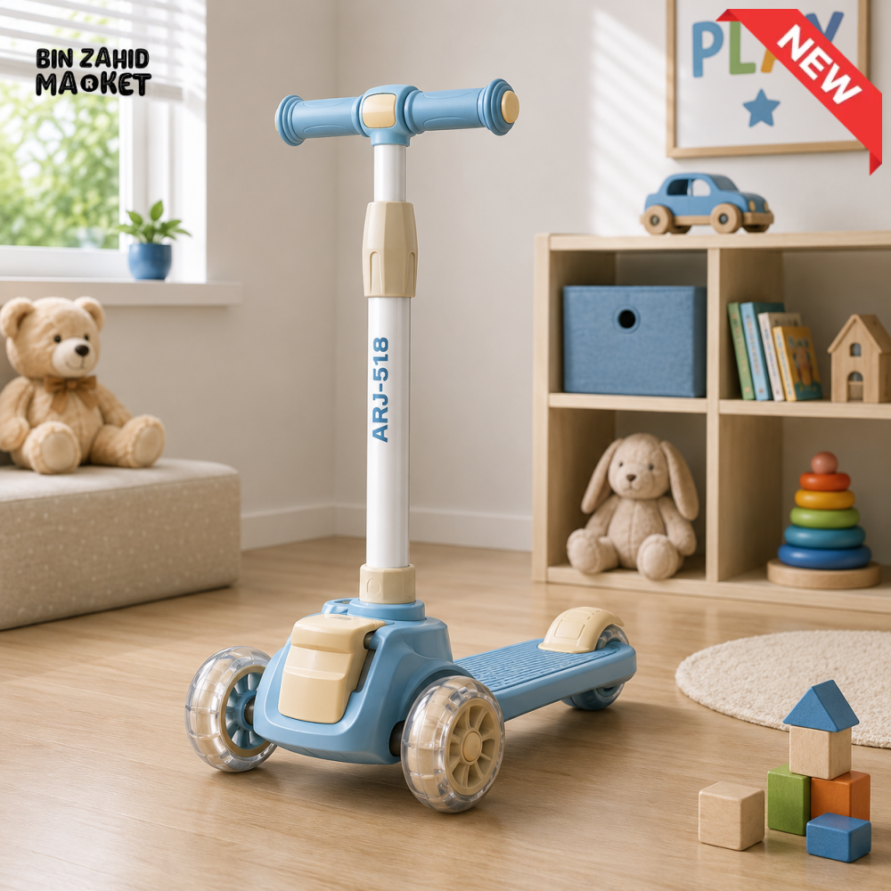 KIDS 3-WHEEL SCOOTER WITH FLASHING WHEELS - BLUE