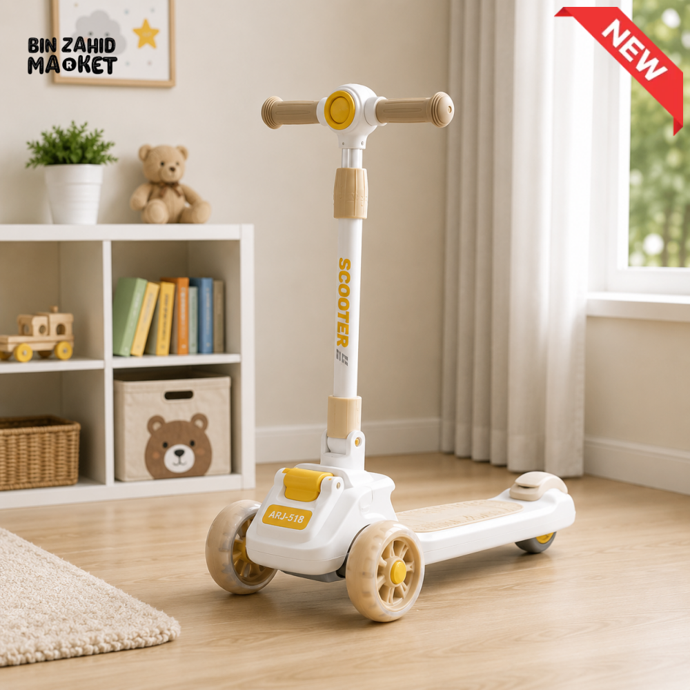 KIDS 3-WHEEL SCOOTER WITH FLASHING WHEELS - WHITE