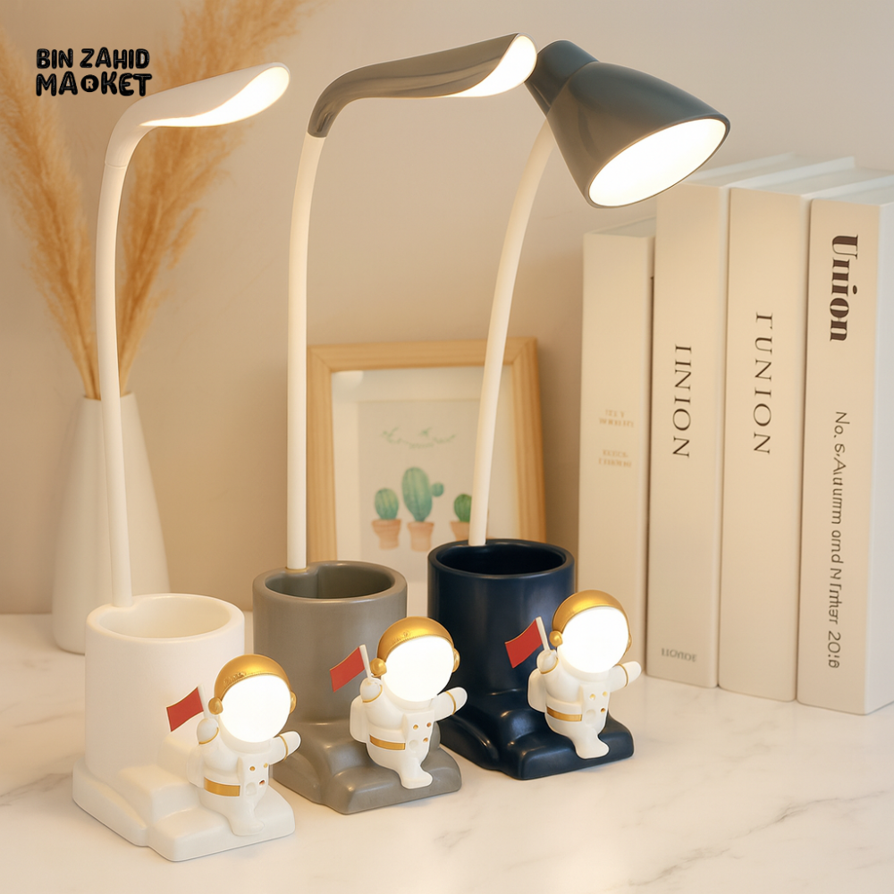 KIDS ASTRONAUT LED LAMP WITH PEN HOLDER – RECHARGEABLE STUDY & BEDSIDE LIGHT