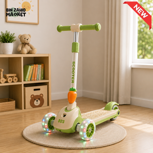 KIDS BALANCE SCOOTER WITH SEAT AND FLASH WHEELS - GREEN
