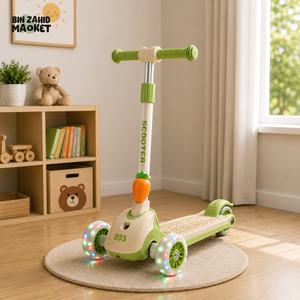 KIDS BALANCE SCOOTER WITH SEAT AND FLASH WHEELS - GREEN