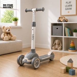 KIDS BALANCE SCOOTER WITH SEAT AND FLASH WHEELS - GREY