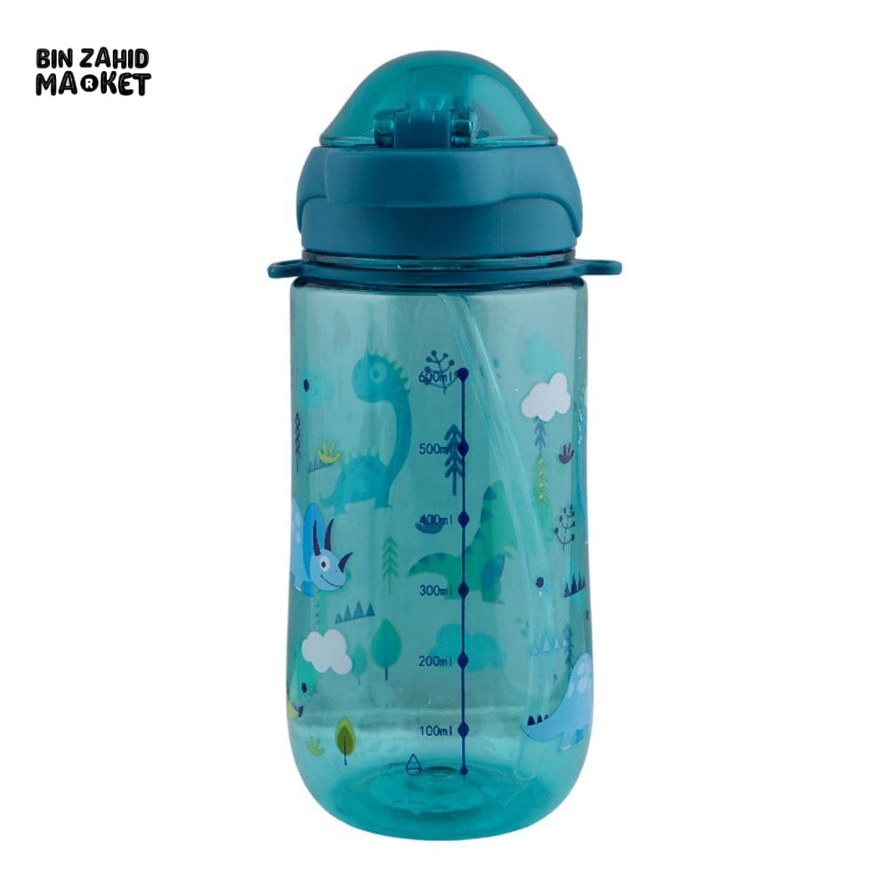 KIDS CARTOON FANCY WATER BOTTLE WITH CAP LOCK & HANDLE GREEN SB-07 600ML