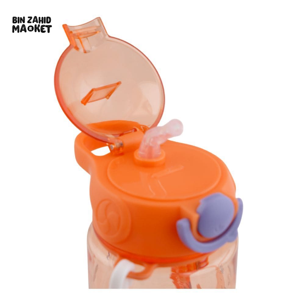 KIDS CARTOON FANCY WATER BOTTLE WITH CAP LOCK & HANDLE ORANGE SB-07 600ML