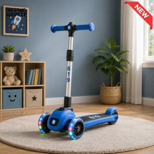 KIDS ELECTRIC STYLE FOLDABLE SCOOTER WITH LED WHEELS - BLUE