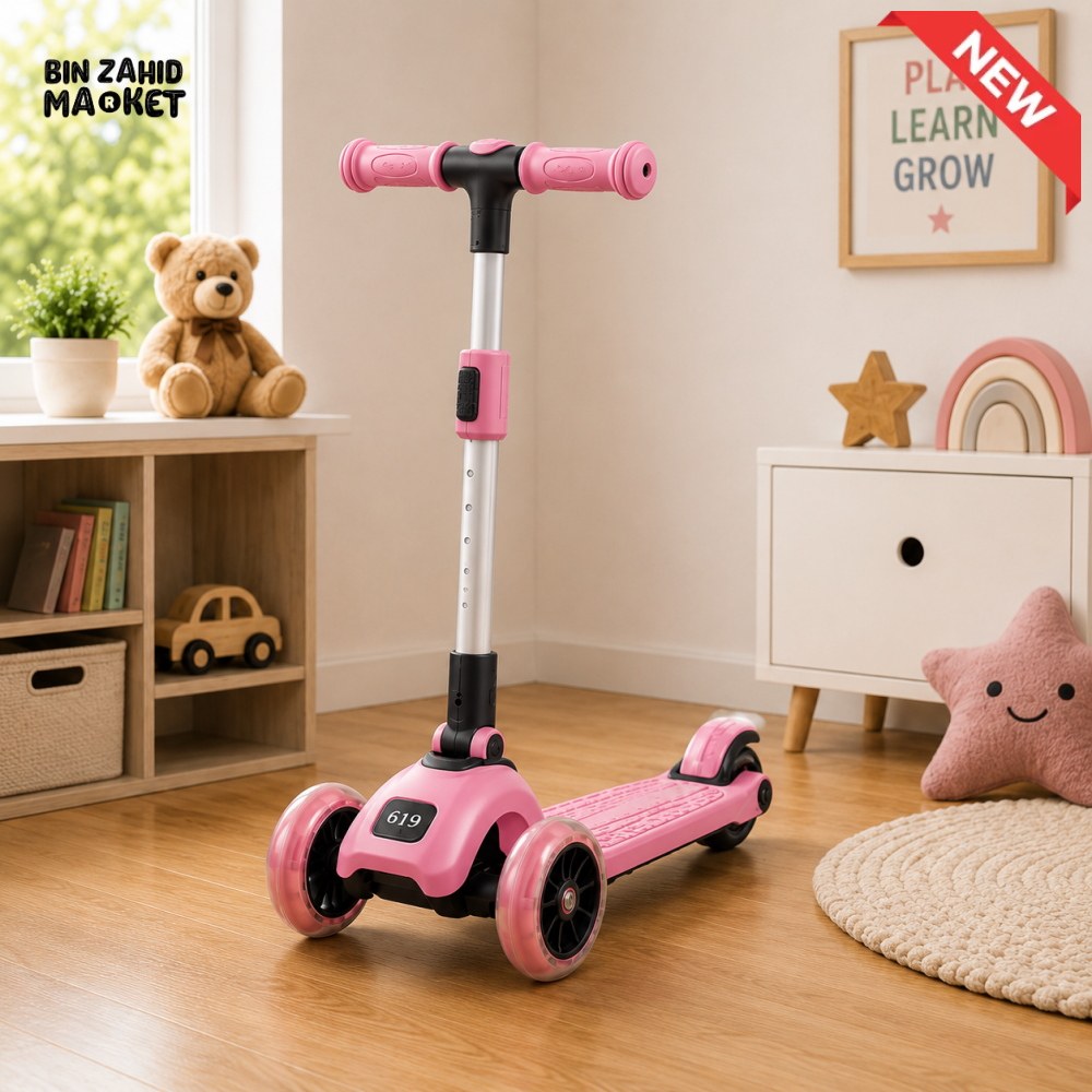 KIDS ELECTRIC STYLE FOLDABLE SCOOTER WITH LED WHEELS - PINK