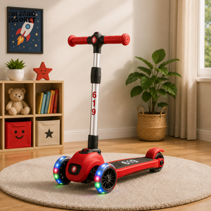 KIDS ELECTRIC STYLE FOLDABLE SCOOTER WITH LED WHEELS - RED