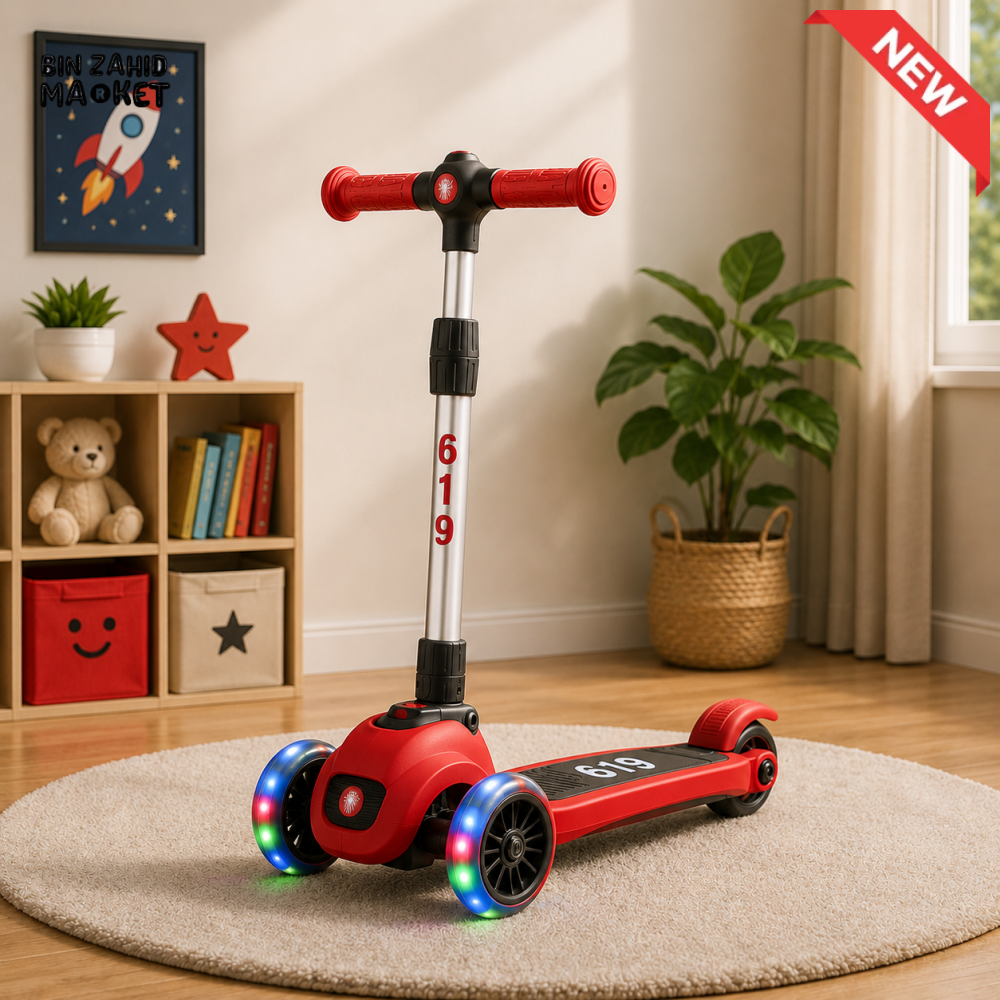 KIDS ELECTRIC STYLE FOLDABLE SCOOTER WITH LED WHEELS - RED