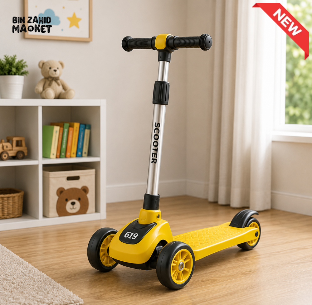 KIDS ELECTRIC STYLE FOLDABLE SCOOTER WITH LED WHEELS - YELLOW