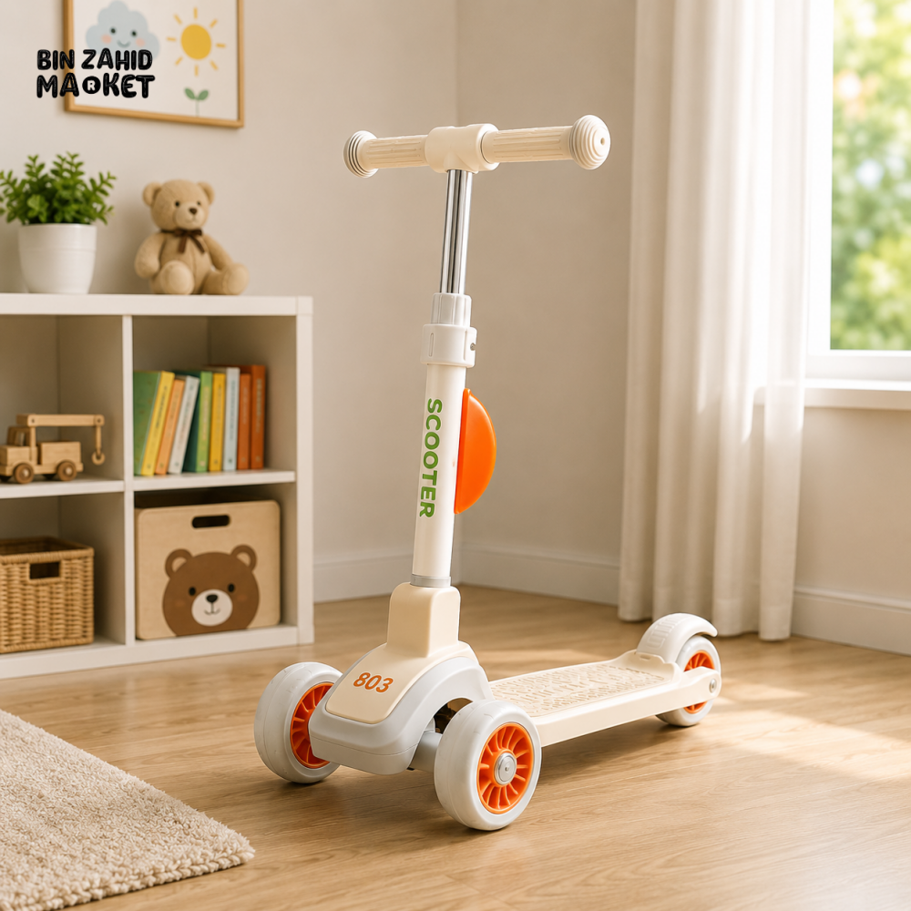 KIDS FOLDING GLIDER SCOOTER WITH STORAGE BASKET - BEIGE