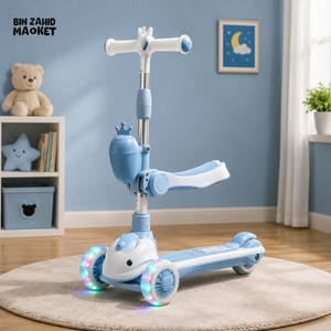 KIDS FOLDING GLIDER SCOOTER WITH STORAGE BASKET - BLUE
