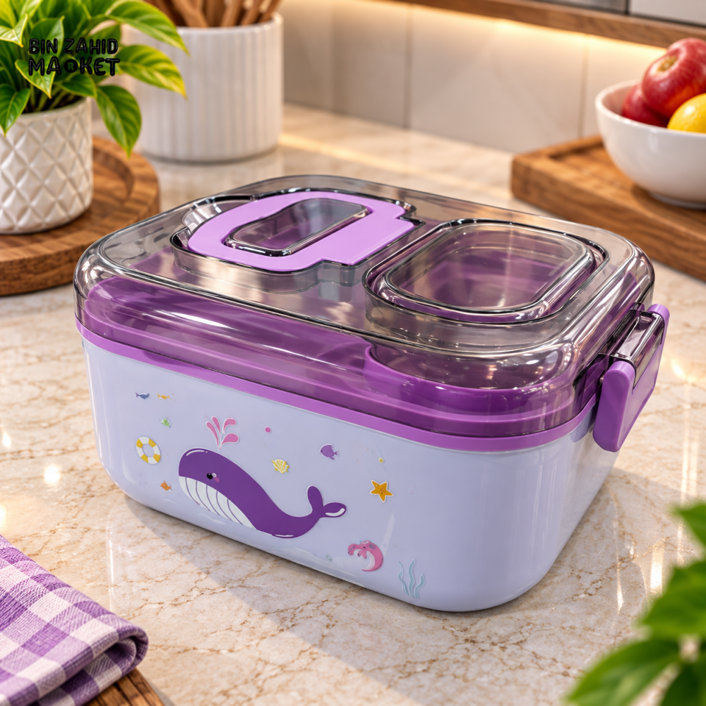 KIDS MULTI-COMPARTMENT LUNCH BOX SET WITH SPOON FORK & SAUCE CONTAINERS