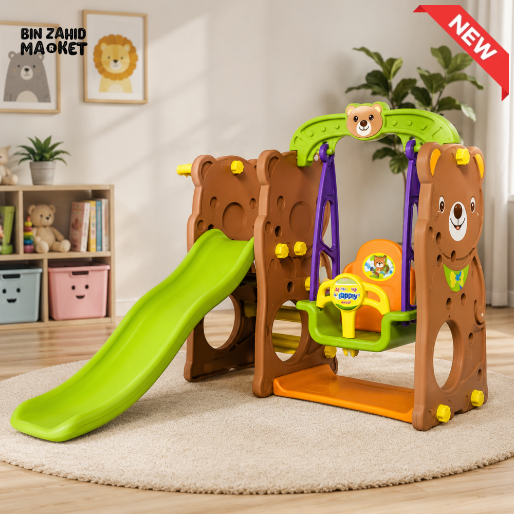 KIDS MULTIFUNCTIONAL BEAR SLIDE AND SWING PLAYSET