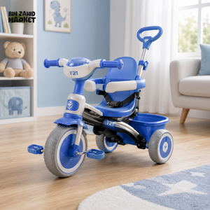 KIDS MULTIFUNCTIONAL TRICYCLE WITH PUSH HANDLE - BLUE