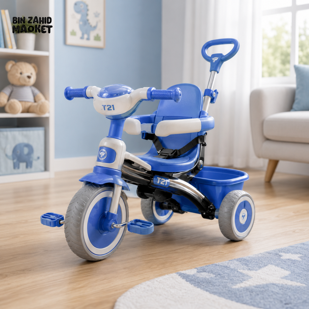 KIDS MULTIFUNCTIONAL TRICYCLE WITH PUSH HANDLE - BLUE