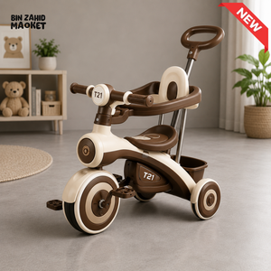 KIDS MULTIFUNCTIONAL TRICYCLE WITH PUSH HANDLE - BROWN