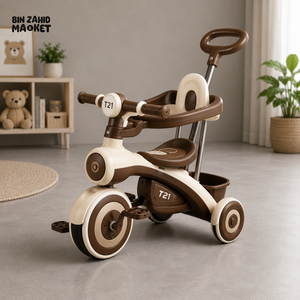 KIDS MULTIFUNCTIONAL TRICYCLE WITH PUSH HANDLE - BROWN