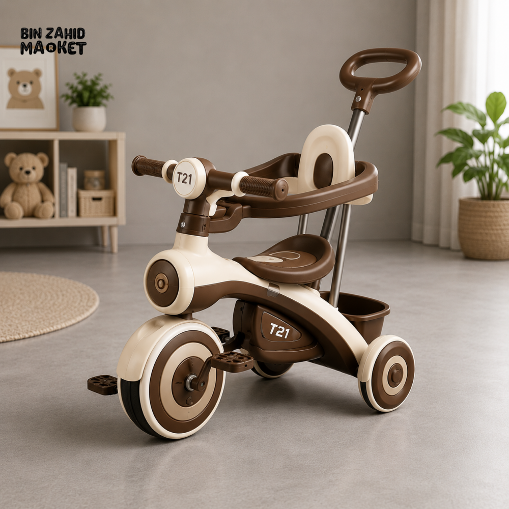 KIDS MULTIFUNCTIONAL TRICYCLE WITH PUSH HANDLE - BROWN