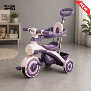KIDS MULTIFUNCTIONAL TRICYCLE WITH PUSH HANDLE - PURPLE