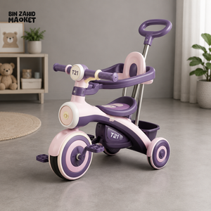 KIDS MULTIFUNCTIONAL TRICYCLE WITH PUSH HANDLE - PURPLE