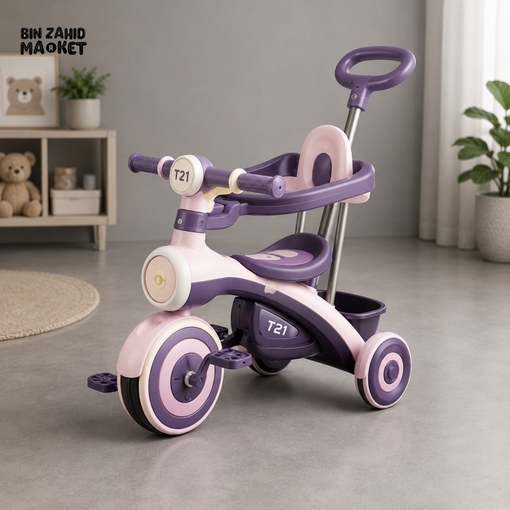 KIDS MULTIFUNCTIONAL TRICYCLE WITH PUSH HANDLE - PURPLE