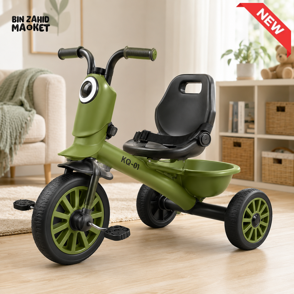 KIDS PEDAL TRICYCLE WITH STORAGE BASKET - GREEN