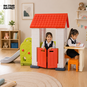 KIDS PLAYHOUSE WITH SLIDE AND STUDY TABLE - ORANGE