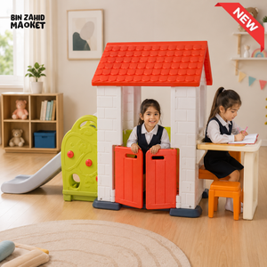 KIDS PLAYHOUSE WITH SLIDE AND STUDY TABLE - ORANGE