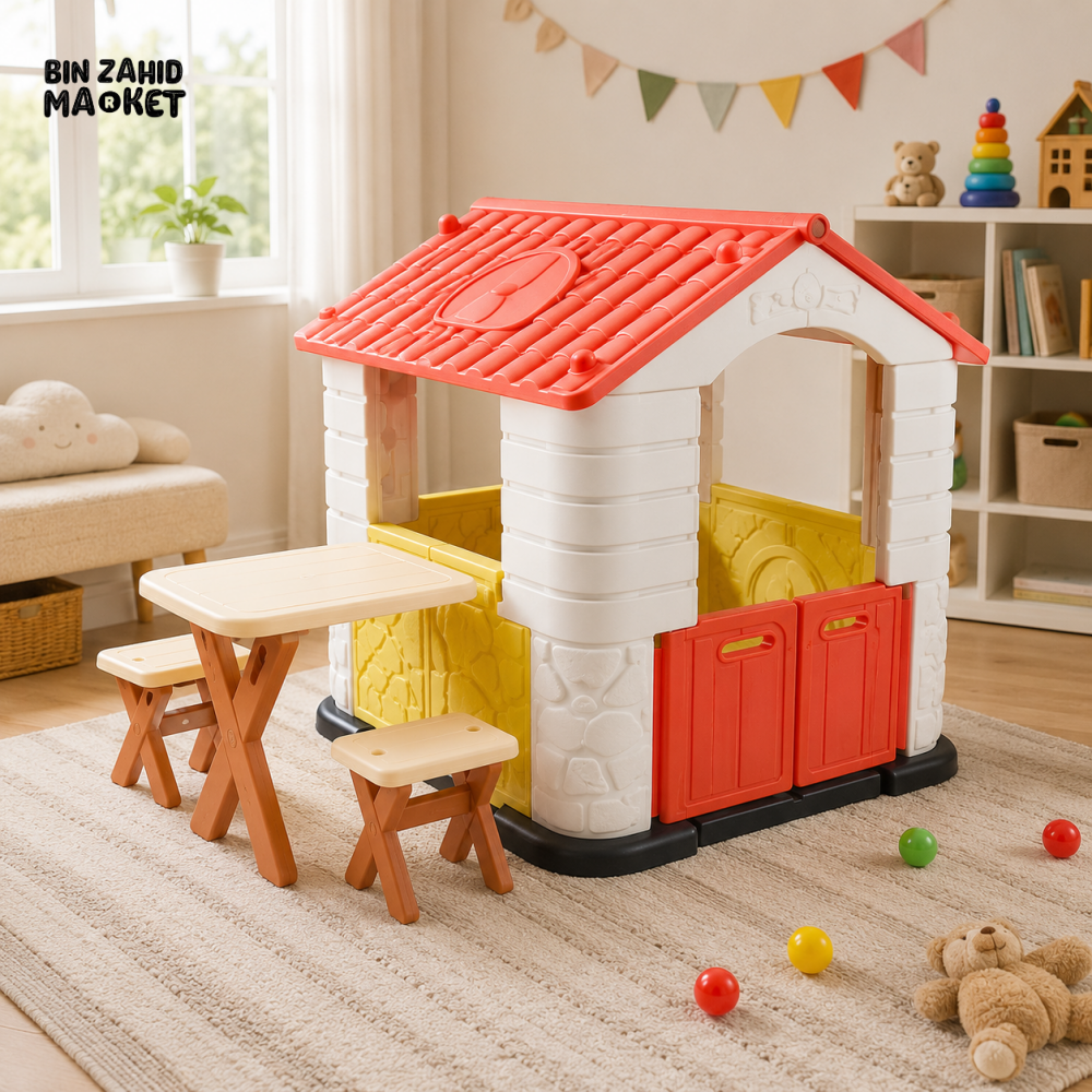 KIDS PLAYHOUSE WITH TABLE AND STOOL SET
