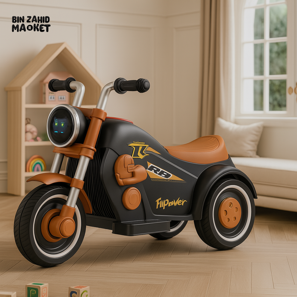 KIDS RIDE-ON ELECTRIC BIKE | RB FLIPOVER MOTORCYCLE TOY FOR TODDLERS - BROWN
