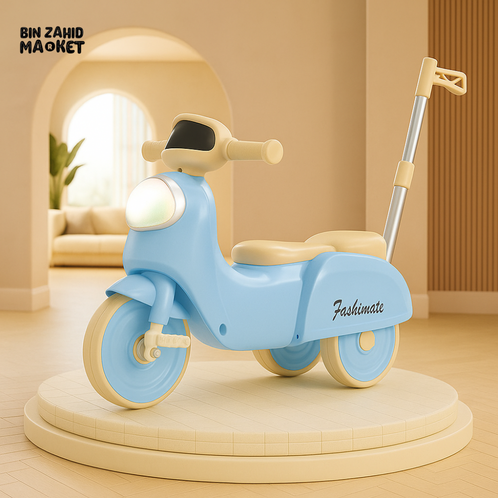 KIDS SCOOTER RIDE-ON TOY PUSH HANDLE & LED HEADLIGHT - BLUE
