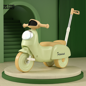 KIDS SCOOTER RIDE-ON TOY PUSH HANDLE & LED HEADLIGHT - PASTEL GREEN